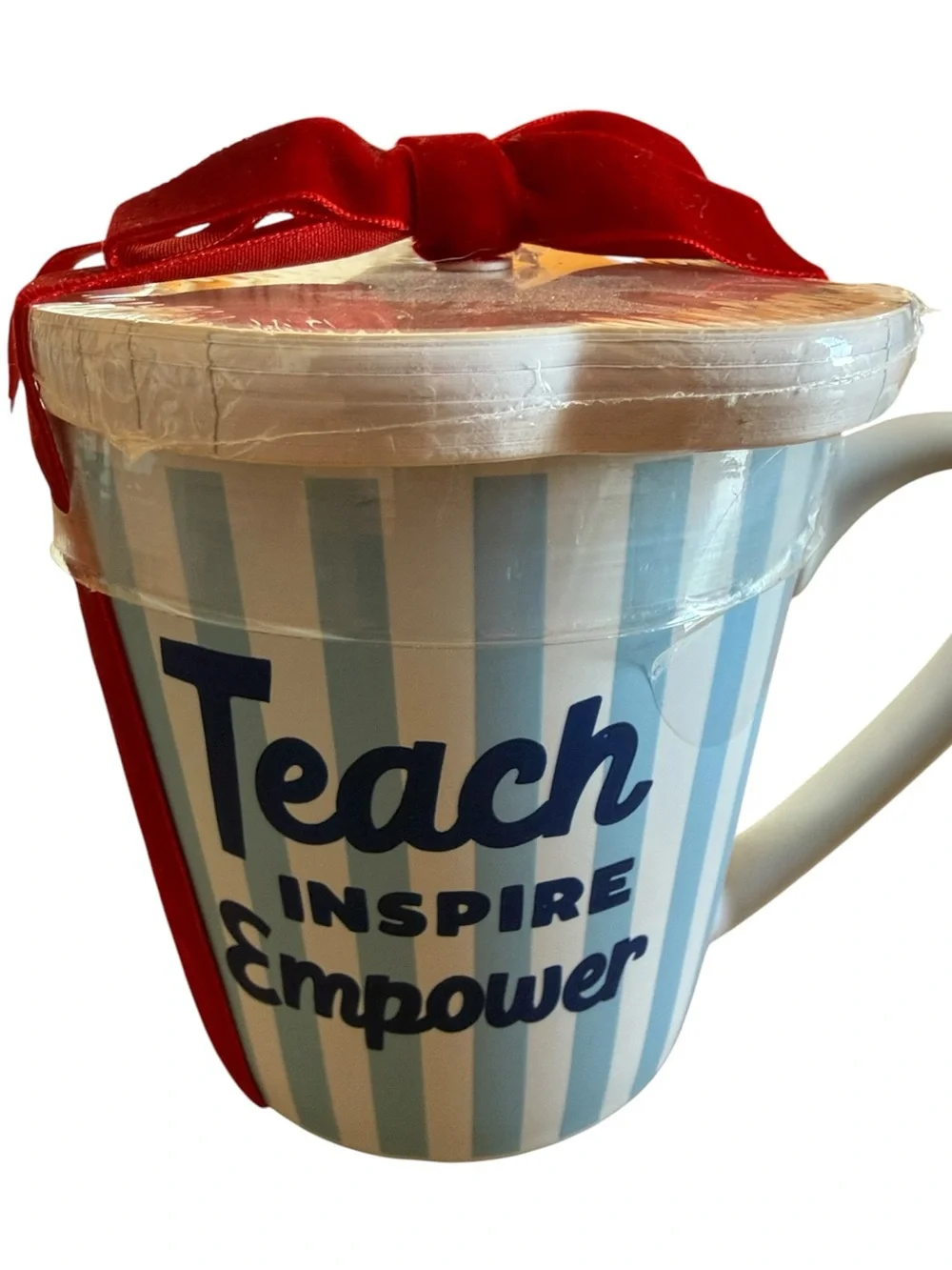 TEACHER APPRECIATION GIFT “TEACH, INSPIRE, EMPOWER” COFFEE MUG & PAD BLUE WHITE